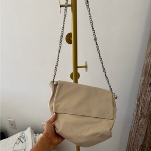 Zara Cream Leather Crossbody Bag with Silver Chain
